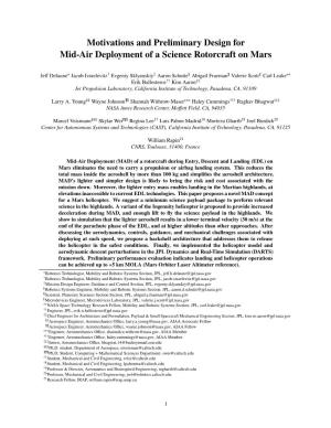 Motivations and Preliminary Design for Mid-Air Deployment of a Science Rotorcraft on Mars