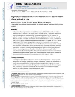Organoleptic Assessment and Median Lethal Dose Determination of Oral Aldicarb in Rats