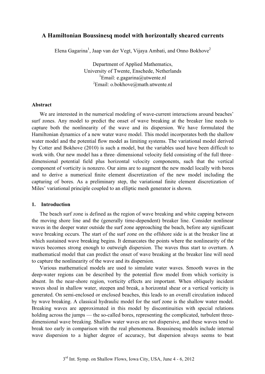 A Hamiltonian Boussinesq Model with Horizontally Sheared Currents