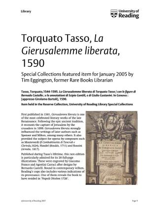 Torquato Tasso, La Gierusalemme Liberata, 1590 Special Collections Featured Item for January 2005 by Tim Eggington, Former Rare Books Librarian