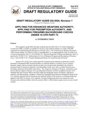 DRAFT REGULATORY GUIDE DG-5020, Revision 1 (Proposed New Regulatory Guide)