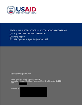 (RIGO) SYSTEM STRENGTHENING Quarterly Report FY 2019, Quarter 3, April 1 – June 30, 2019