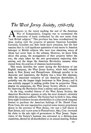 The West Jersey Society, 1768-1784
