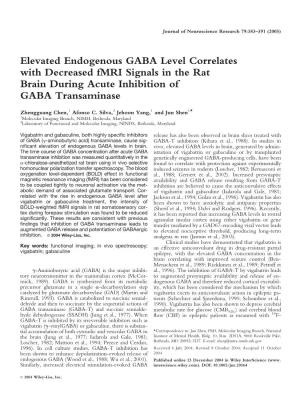 Elevated Endogenous GABA Level Correlates with Decreased Fmri Signals in the Rat Brain During Acute Inhibition of GABA Transaminase