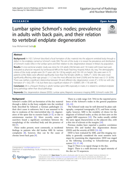 Lumbar Spine Schmorl's Nodes; Prevalence in Adults with Back Pain, and Their Relation to Vertebral Endplate Degeneration Israa Mohammed Sadiq