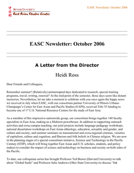 EASC Newsletter: October 2006