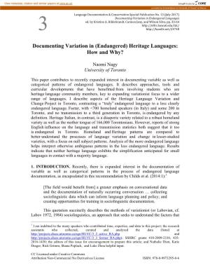 Heritage Languages: How and Why?