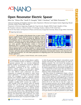 Open Resonator Electric Spaser Bobo Liu,† Weiren Zhu,‡ Sarath D