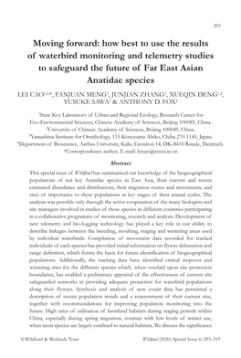 How Best to Use the Results of Waterbird Monitoring and Telemetry Studies to Safeguard the Future of Far East Asian Anatidae Species