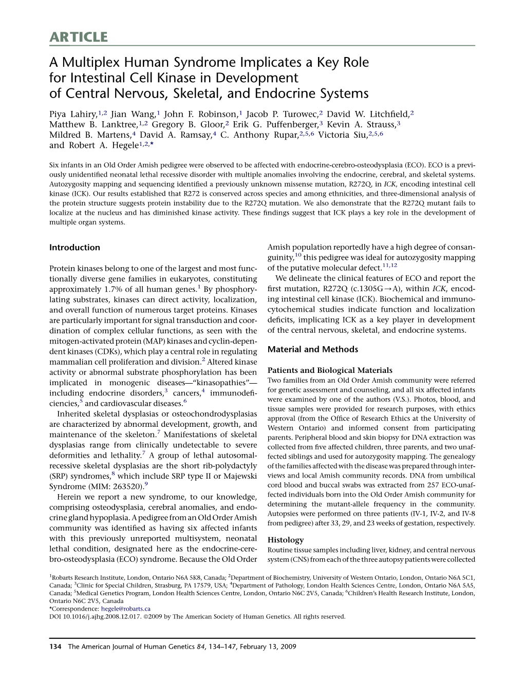 A Multiplex Human Syndrome Implicates a Key Role for Intestinal Cell Kinase in Development of Central Nervous, Skeletal, and Endocrine Systems