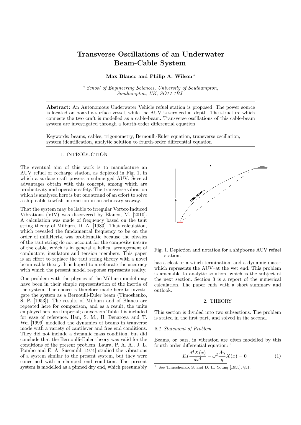 Transverse Oscillations of an Underwater Beam-Cable System