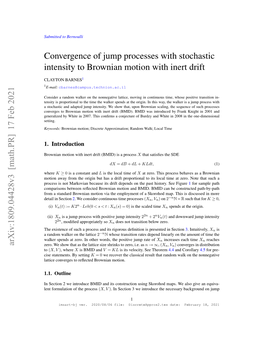 Convergence of Jump Processes with Stochastic Intensity to Brownian Motion with Inert Drift
