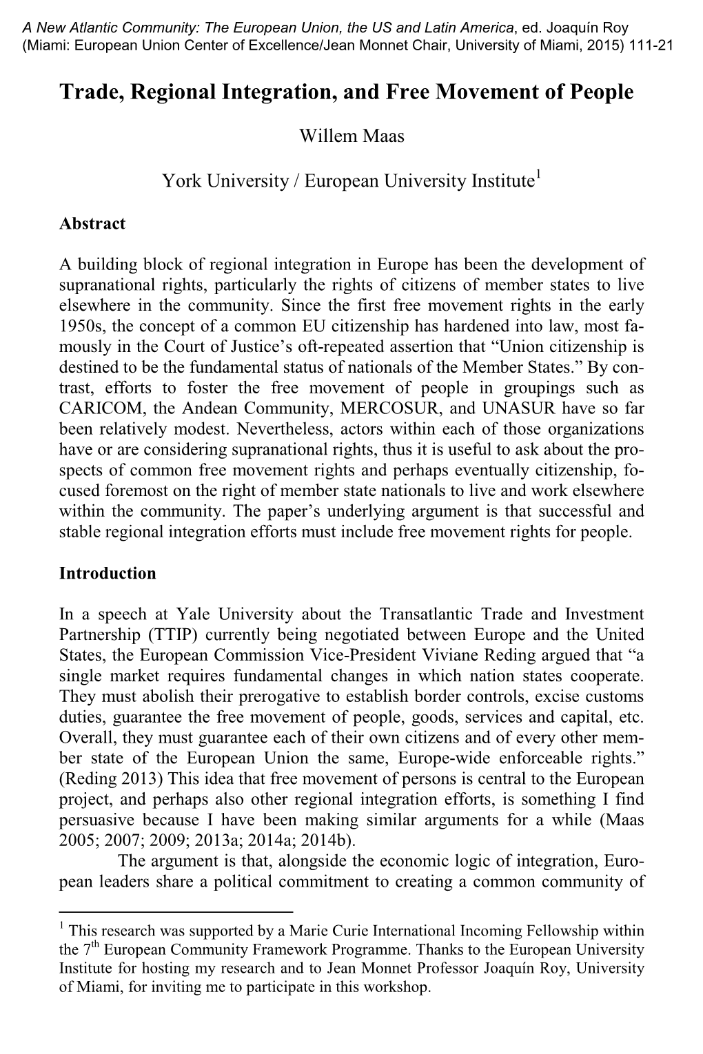 Trade, Regional Integration, and Free Movement of People