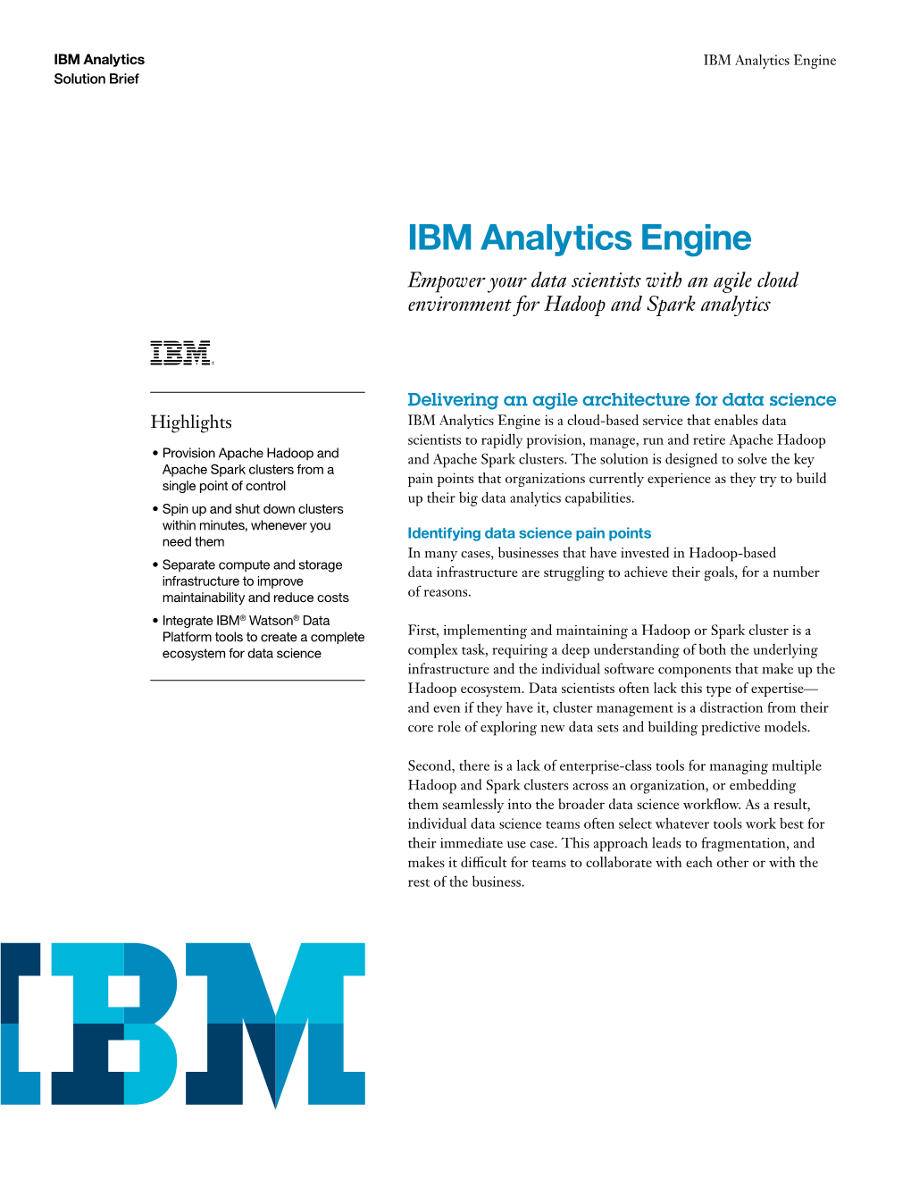 IBM Analytics Engine Solution Brief