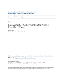 Enforcement of ICSID Awards in the People's Republic of China Julian G