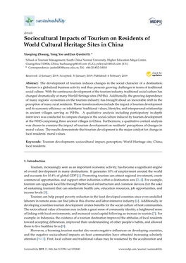 Sociocultural Impacts of Tourism on Residents of World Cultural Heritage Sites in China
