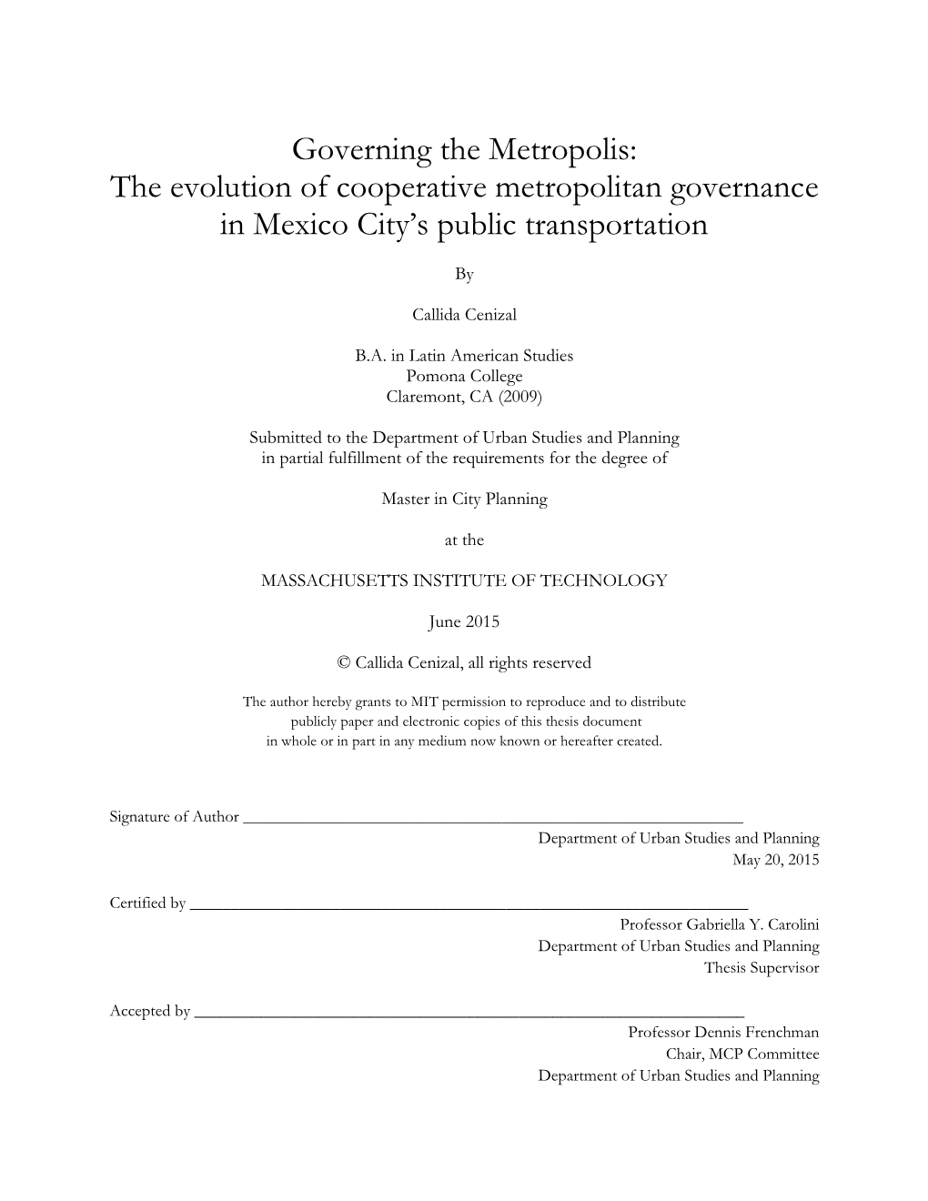 The Evolution of Cooperative Metropolitan Governance in Mexico City’S Public Transportation