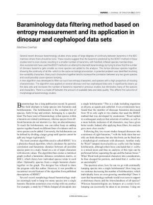 Baraminology Data Filtering Method Based on Entropy Measurement and Its Application in Dinosaur and Cephalopod Data Sets