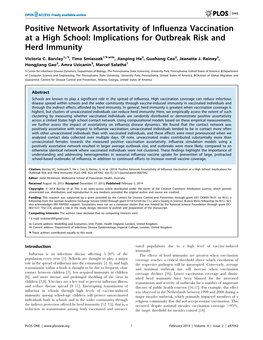 Positive Network Assortativity of Influenza Vaccination at a High School: Implications for Outbreak Risk and Herd Immunity