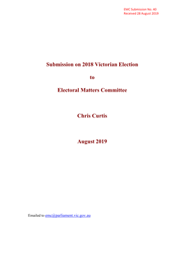 Submission on 2018 Victorian Election to Electoral Matters
