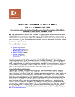 Doris Duke Charitable Foundation Names the 2019