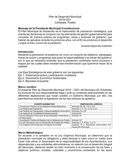 Plan De Desarrollo Municipal 2018-2021 Cohetzala, Puebla