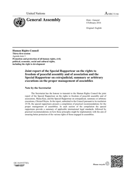 Joint Report of the Special Rapporteur on the Rights to Freedom of Peaceful