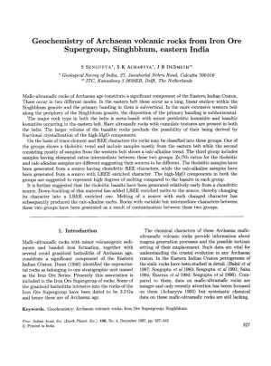 Geochemistry of Archaean Volcanic Rocks from Iron Ore Supergroup, Singhbhum, Eastern India