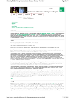 Page 1 of 3 Minority Rights Group International : Congo : Congo Overview 7/21/2015
