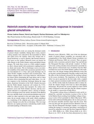 Heinrich Events Show Two-Stage Climate Response in Transient Glacial Simulations