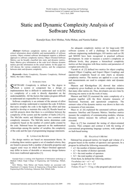 Static and Dynamic Complexity Analysis of Software Metrics