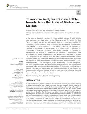 Taxonomic Analysis of Some Edible Insects from the State of Michoacán, Mexico