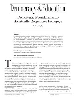 Democratic Foundations for Spiritually Responsive Pedagogy