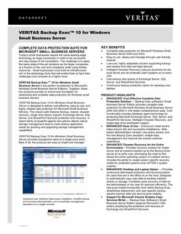 Backup Exec 9.1 for Windows Servers SBS Data Sheet