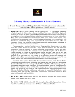 Military History Anniversaries 1 Thru 15 January