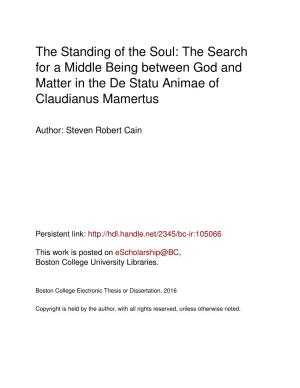 The Standing of the Soul: the Search for a Middle Being Between God and Matter in the De Statu Animae of Claudianus Mamertus