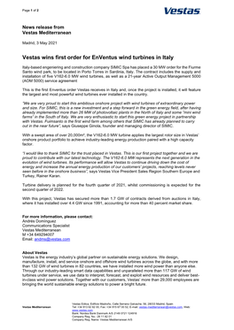 Vestas Wins First Order for Enventus Wind Turbines in Italy