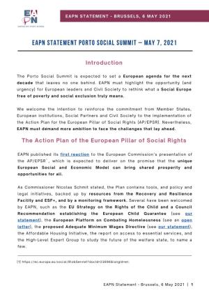Eapn Statement Porto Social Summit – May 7, 2021