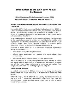 Introduction to the ICSA 2007 Annual Conference