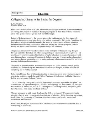 Colleges in 3 States to Set Basics for Degrees
