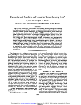 Catabolism of Xanthine and Uracil in Tumor-Bearing Rats'1