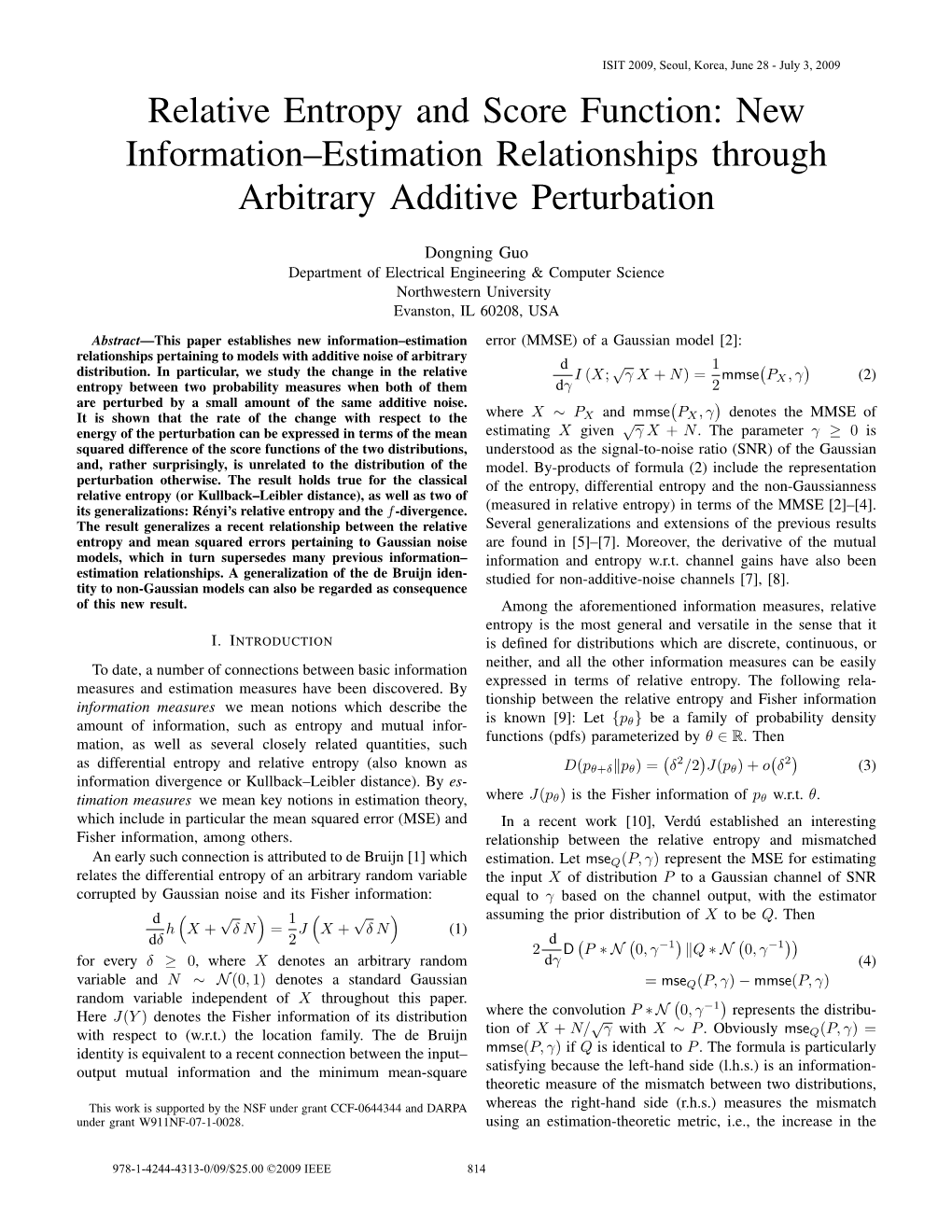 Relative Entropy and Score Function: New Information–Estimation Relationships Through Arbitrary Additive Perturbation