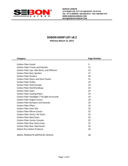 SEIBON MSRP LIST V8.2 Effective March 15, 2012