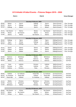 U13 Inħobb Il-Futbol Events – Fixtures Staġun 2019 – 2020