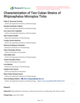 Characterization of Two Cuban Strains of Rhipicephalus Microplus Ticks