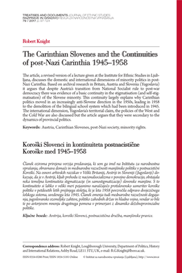 The Carinthian Slovenes and the Continuities of Post-Nazi Carinthia 1945–1958