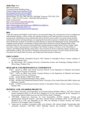 Jiafu Mao, Ph.D. BIO EDUCATION RESEARCH and PROFESSIONAL