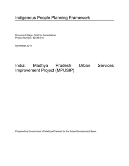 Indigenous People Planning Framework India: Madhya Pradesh