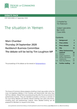 The Situation in Yemen Subject Specialists: Ben Smith Claire Mills