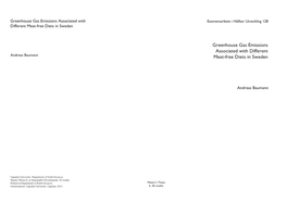 Greenhouse Gas Emissions Associated with Different Meat Free Diets in Sweden